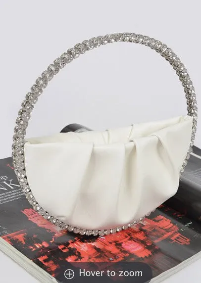 White Round  Rhinestone Evening Clutch Bag