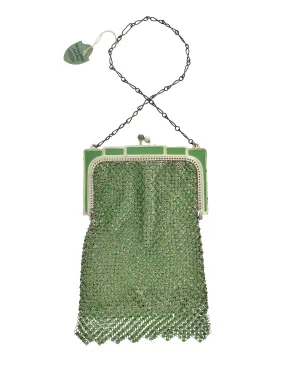 Whiting & Davis Vintage 1920s 'Beadlite' Seafoam Green Art Deco Mesh Small Handbag