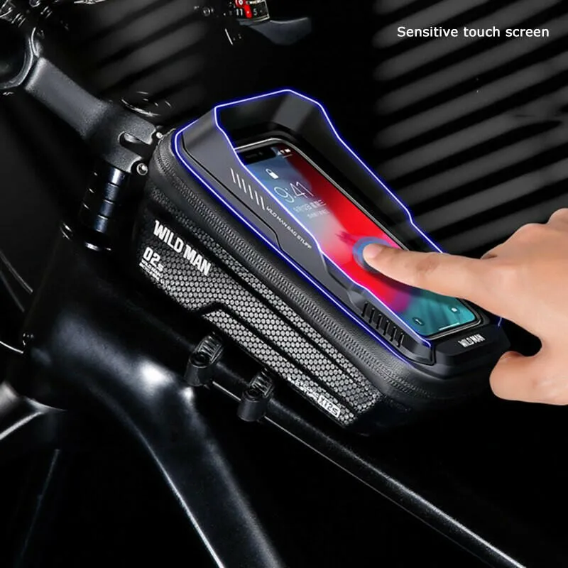 WILD MAN Bicycle Bag Front Waterproof Bike Bag Touch Screen Phone Cases 6.8" Hard Shell Cycling Bag Mtb Accessories