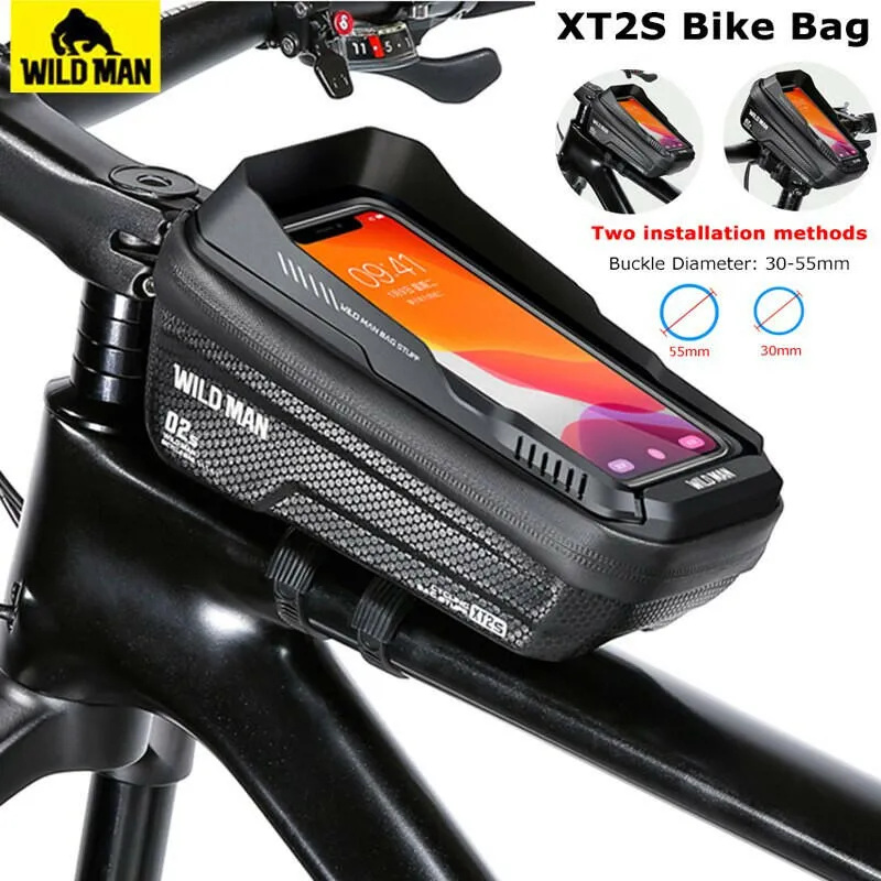 WILD MAN Bicycle Bag Front Waterproof Bike Bag Touch Screen Phone Cases 6.8" Hard Shell Cycling Bag Mtb Accessories