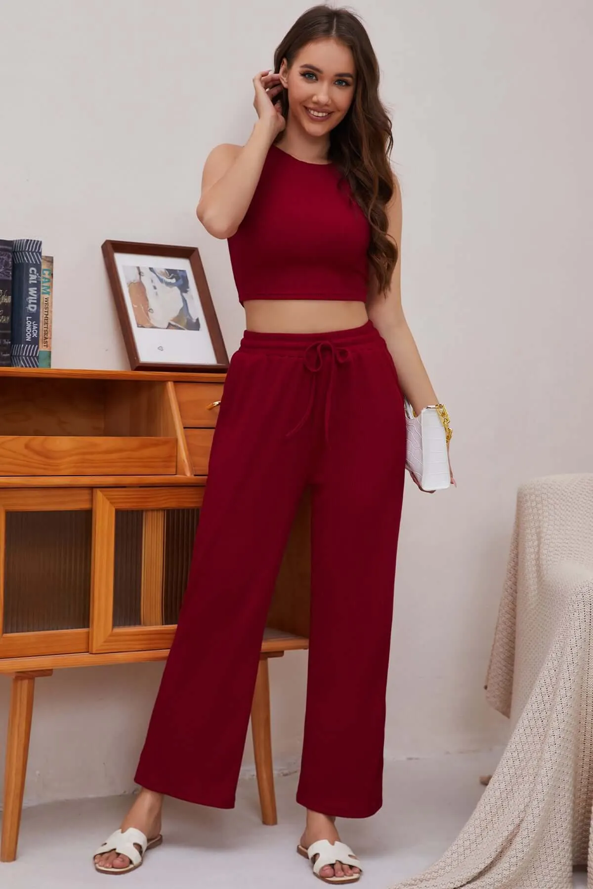 Women Ribbed Knit Loungewear Set