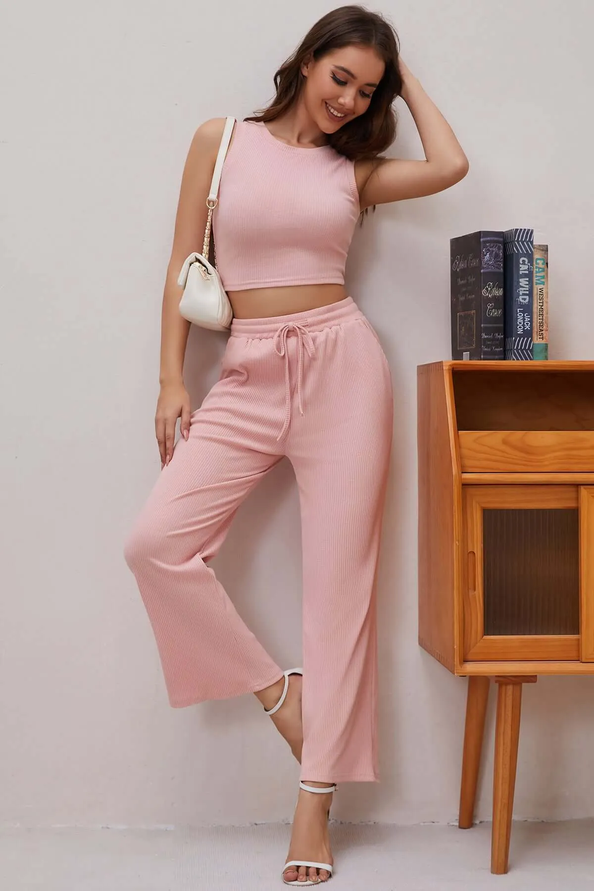 Women Ribbed Knit Loungewear Set