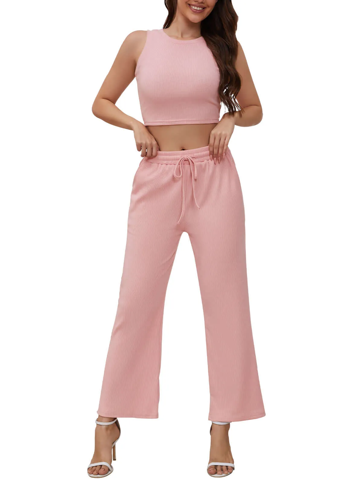 Women Ribbed Knit Loungewear Set