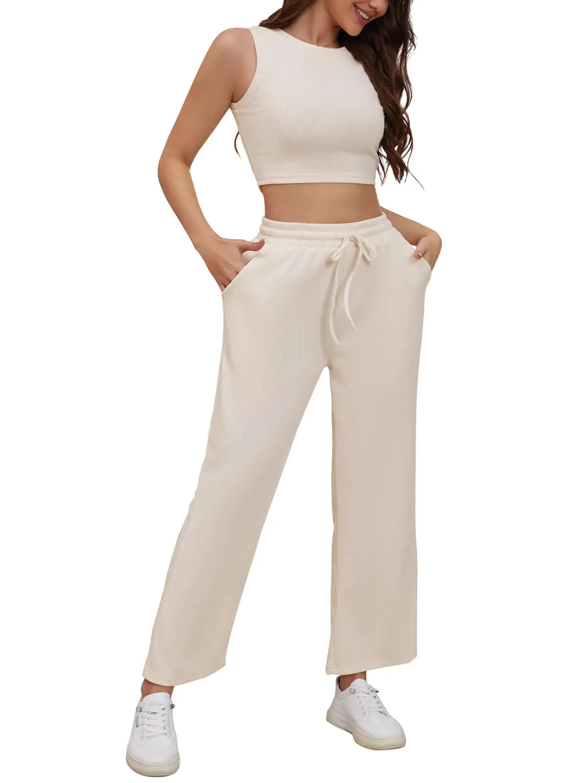 Women Ribbed Knit Loungewear Set