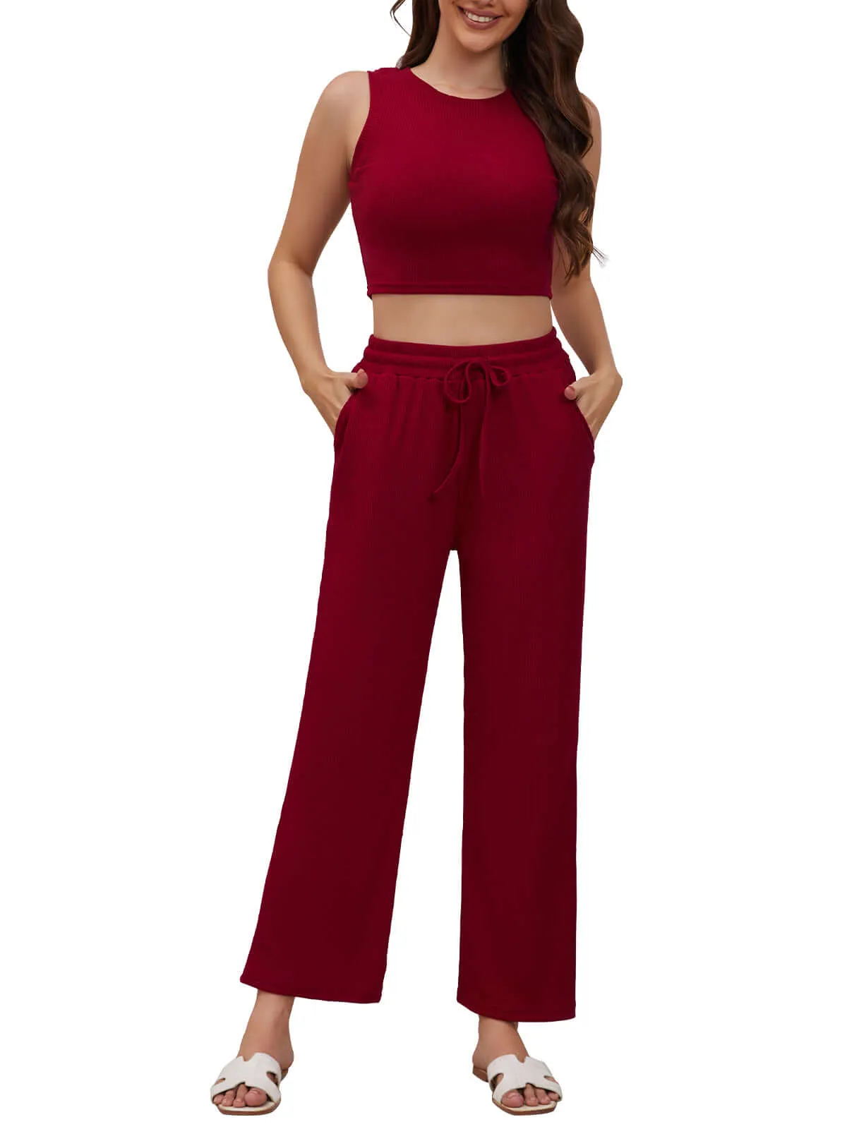 Women Ribbed Knit Loungewear Set