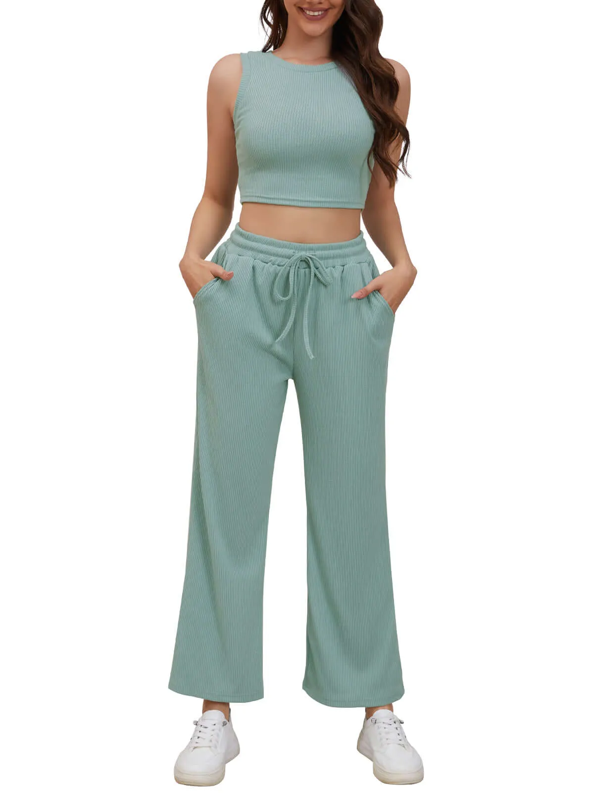 Women Ribbed Knit Loungewear Set