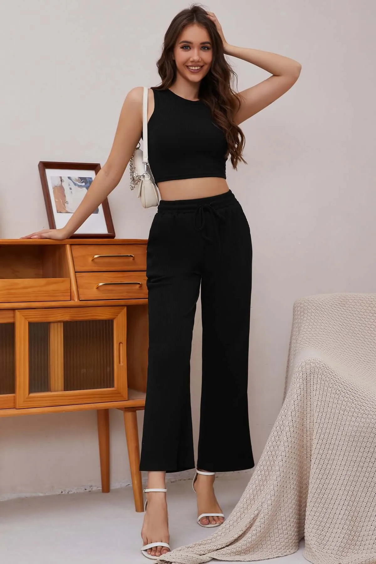 Women Ribbed Knit Loungewear Set