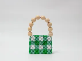 wood ball hand bag（green checked）