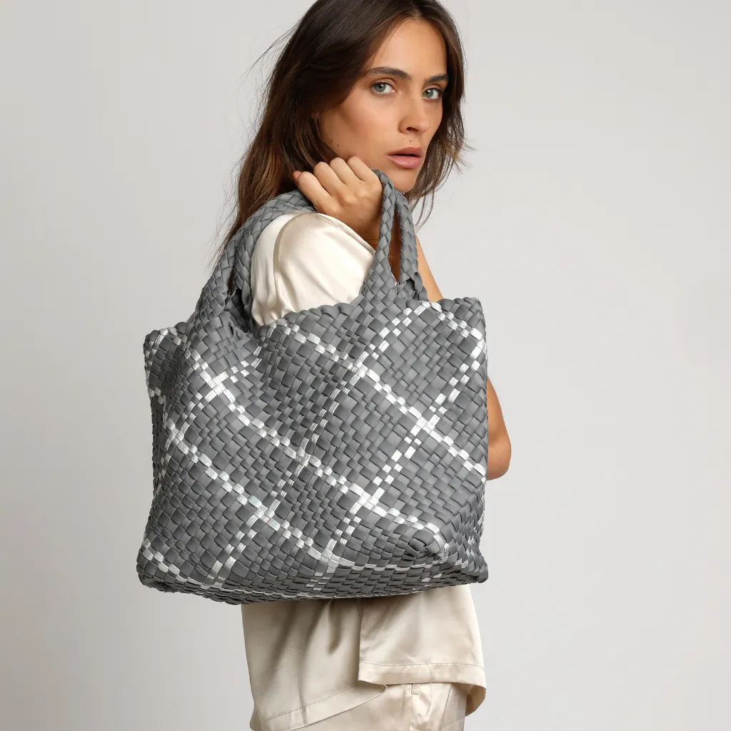 Woven Neoprene Large Tote - Grey/Silver