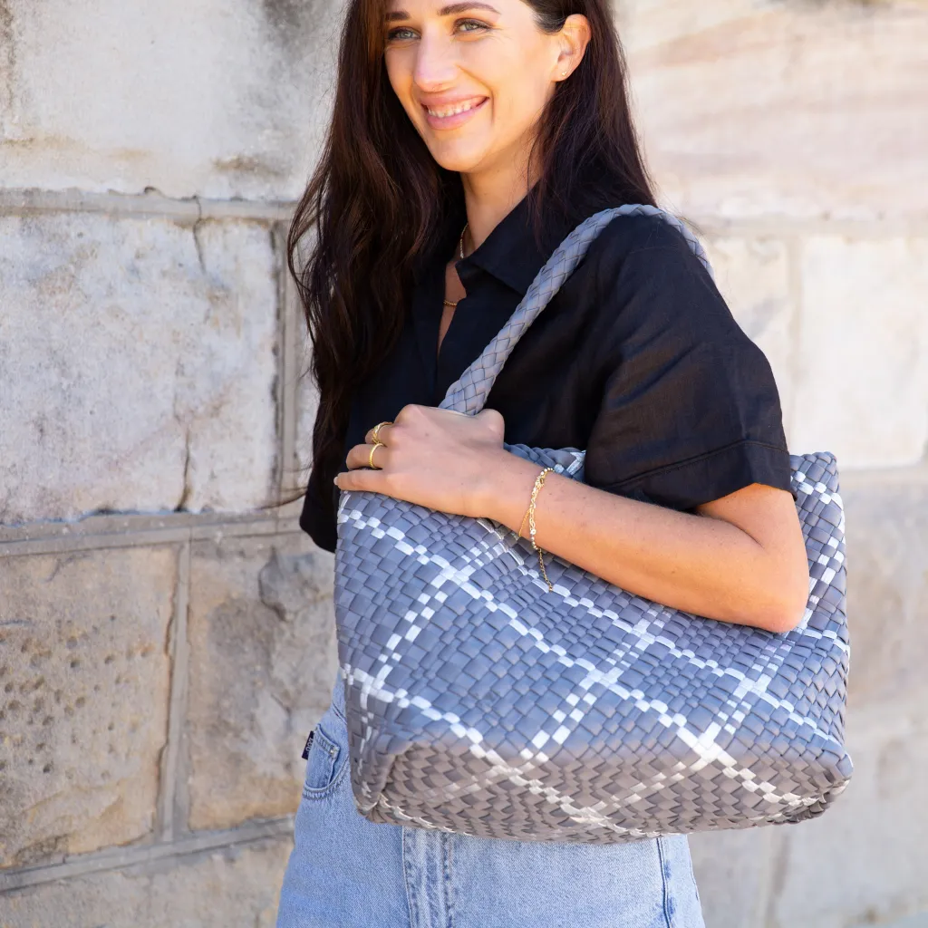 Woven Neoprene Large Tote - Grey/Silver