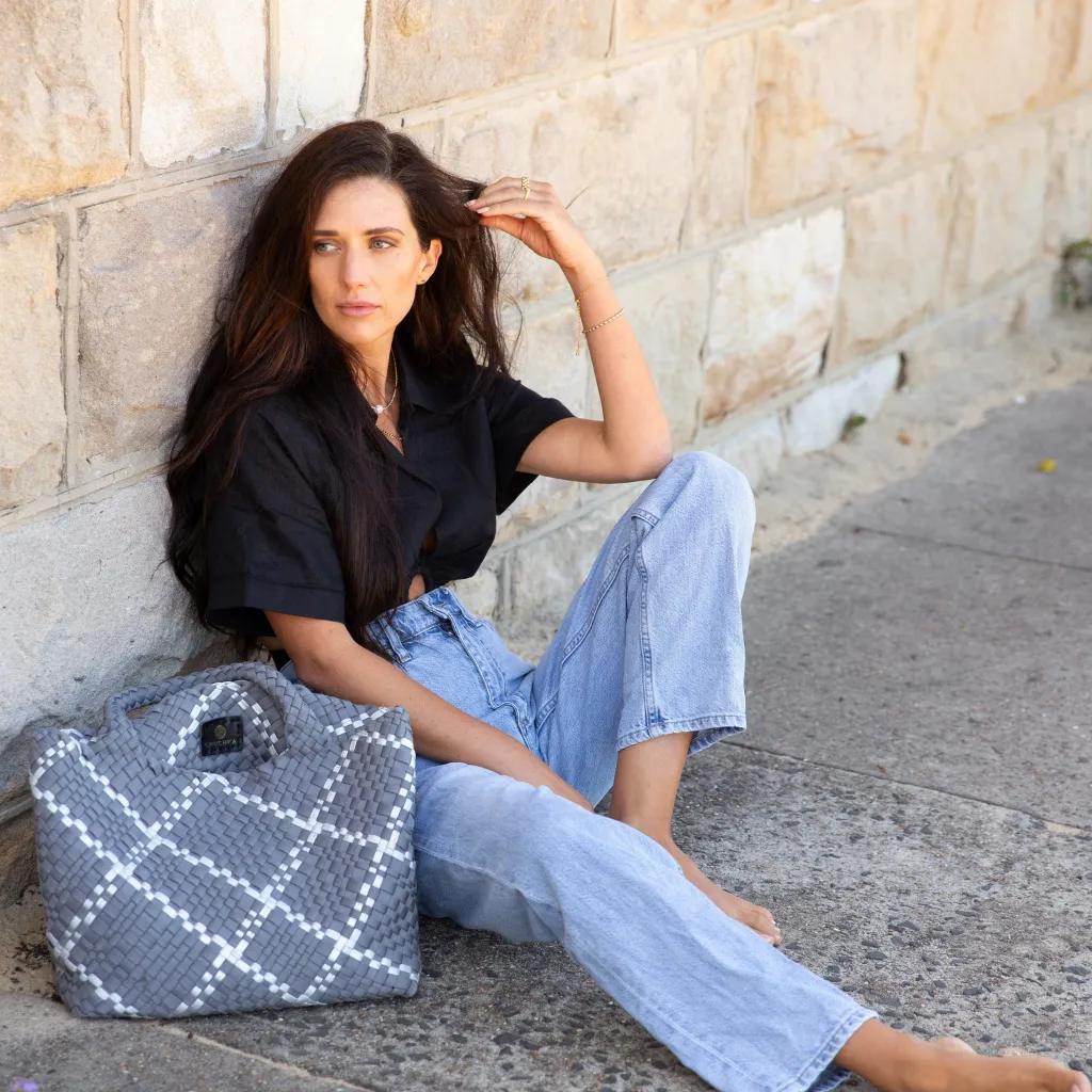 Woven Neoprene Large Tote - Grey/Silver