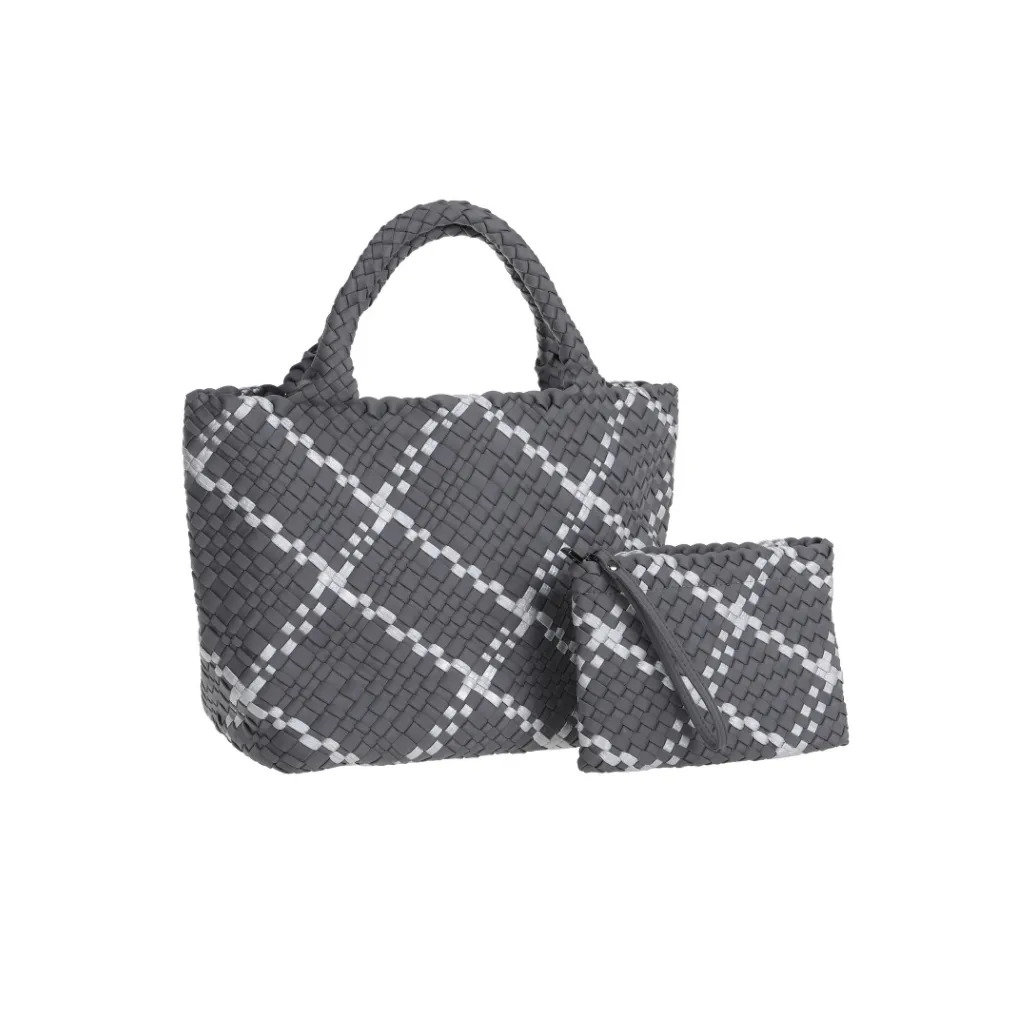 Woven Neoprene Large Tote - Grey/Silver