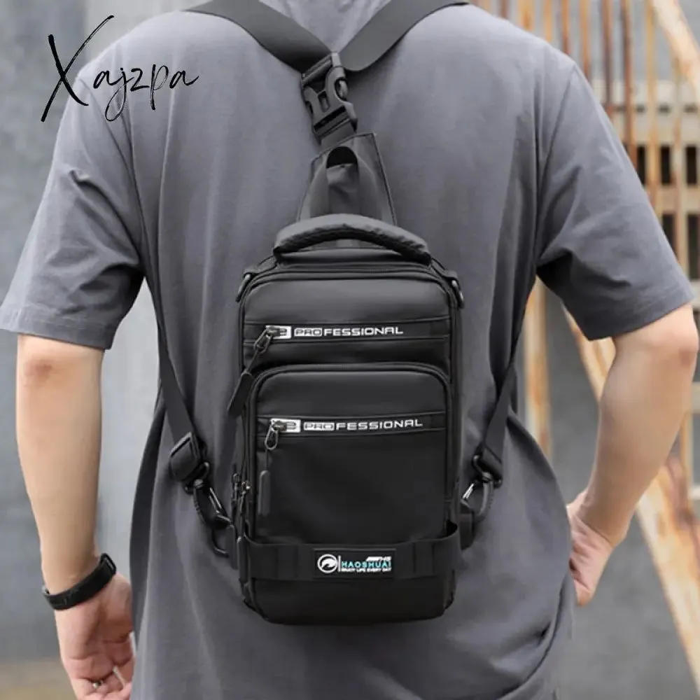 Xajzpa - Men Nylon Rucksack Daypack Messenger Bag with USB Charging Port  Male Fashion Knapsack Backpack Cross body Sling Chest Pack Bag