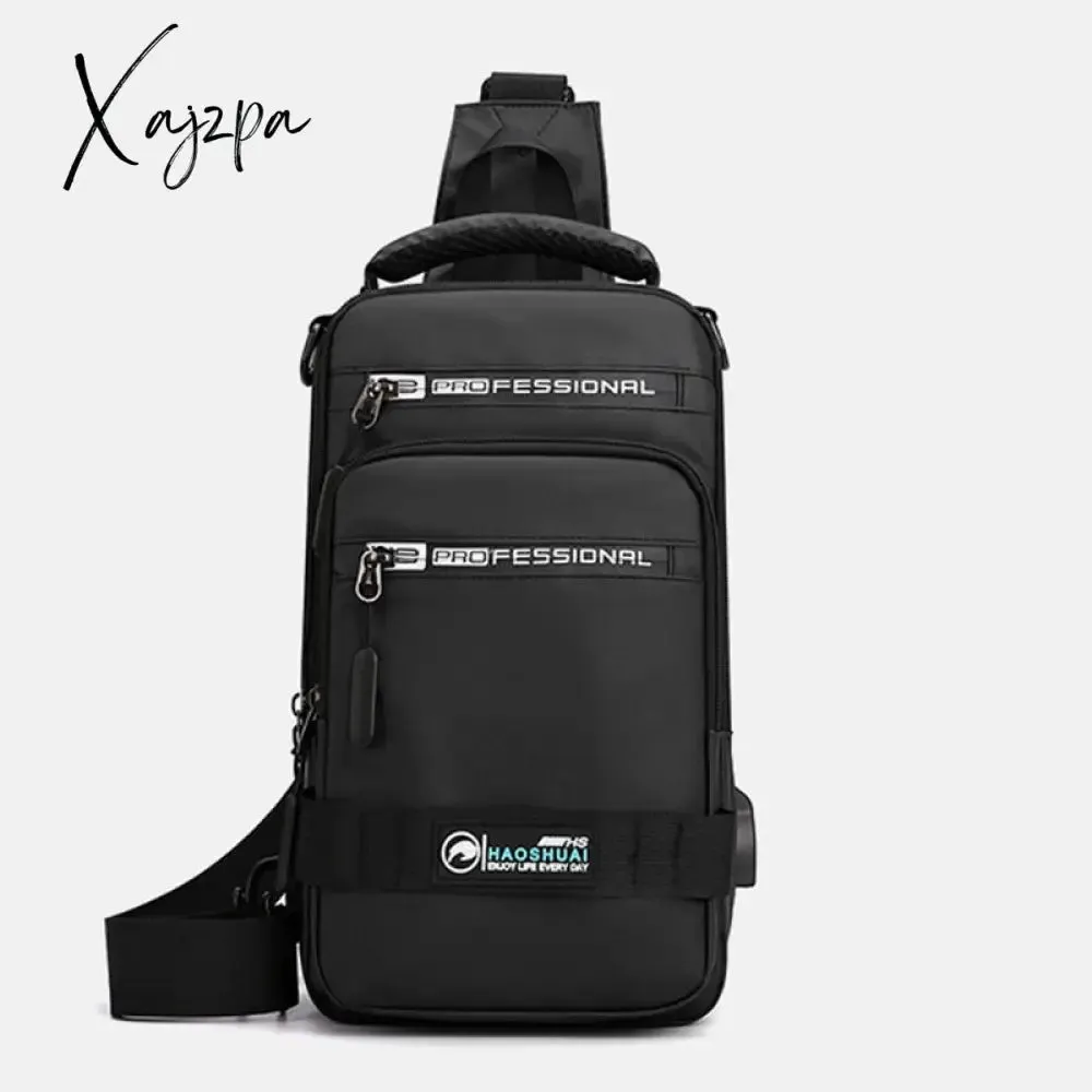 Xajzpa - Men Nylon Rucksack Daypack Messenger Bag with USB Charging Port  Male Fashion Knapsack Backpack Cross body Sling Chest Pack Bag