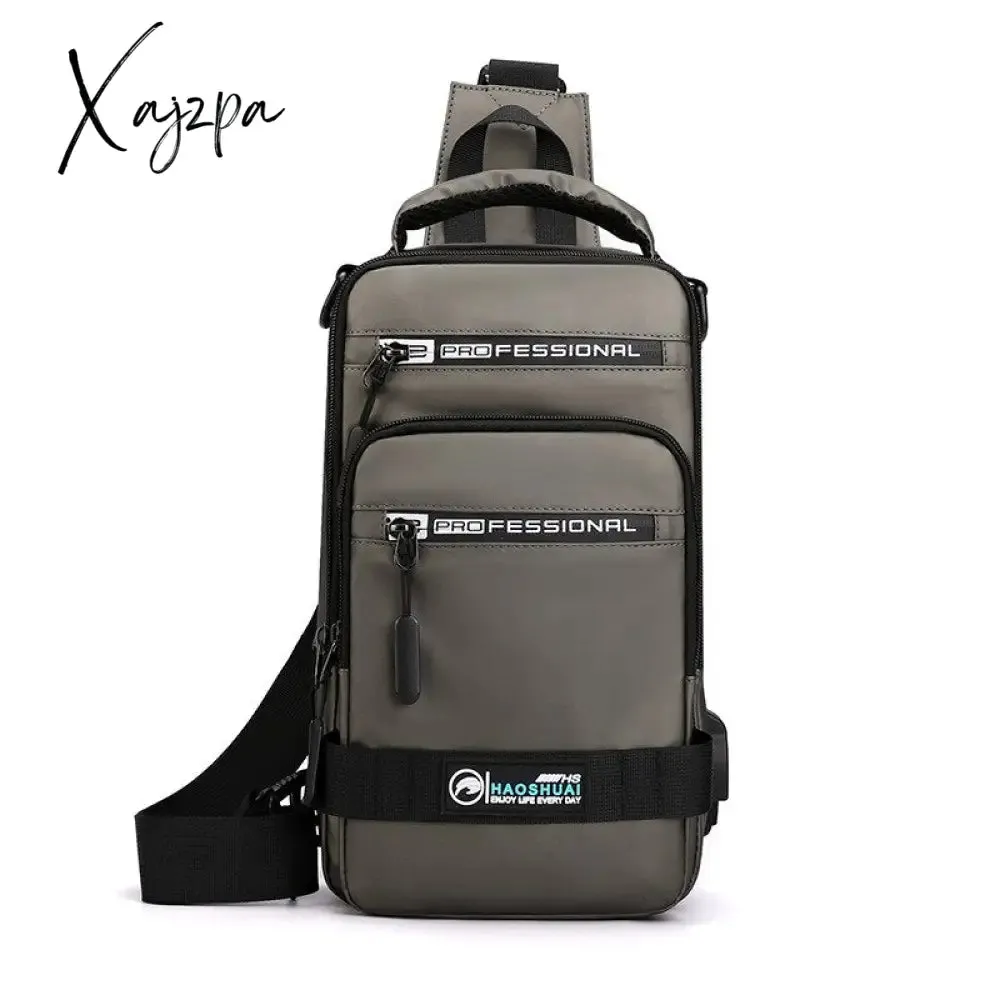 Xajzpa - Men Nylon Rucksack Daypack Messenger Bag with USB Charging Port  Male Fashion Knapsack Backpack Cross body Sling Chest Pack Bag