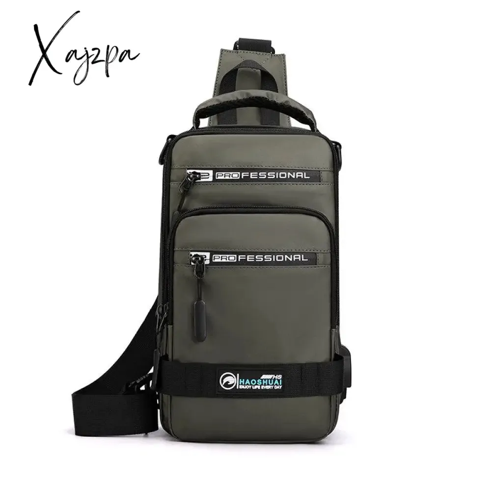 Xajzpa - Men Nylon Rucksack Daypack Messenger Bag with USB Charging Port  Male Fashion Knapsack Backpack Cross body Sling Chest Pack Bag