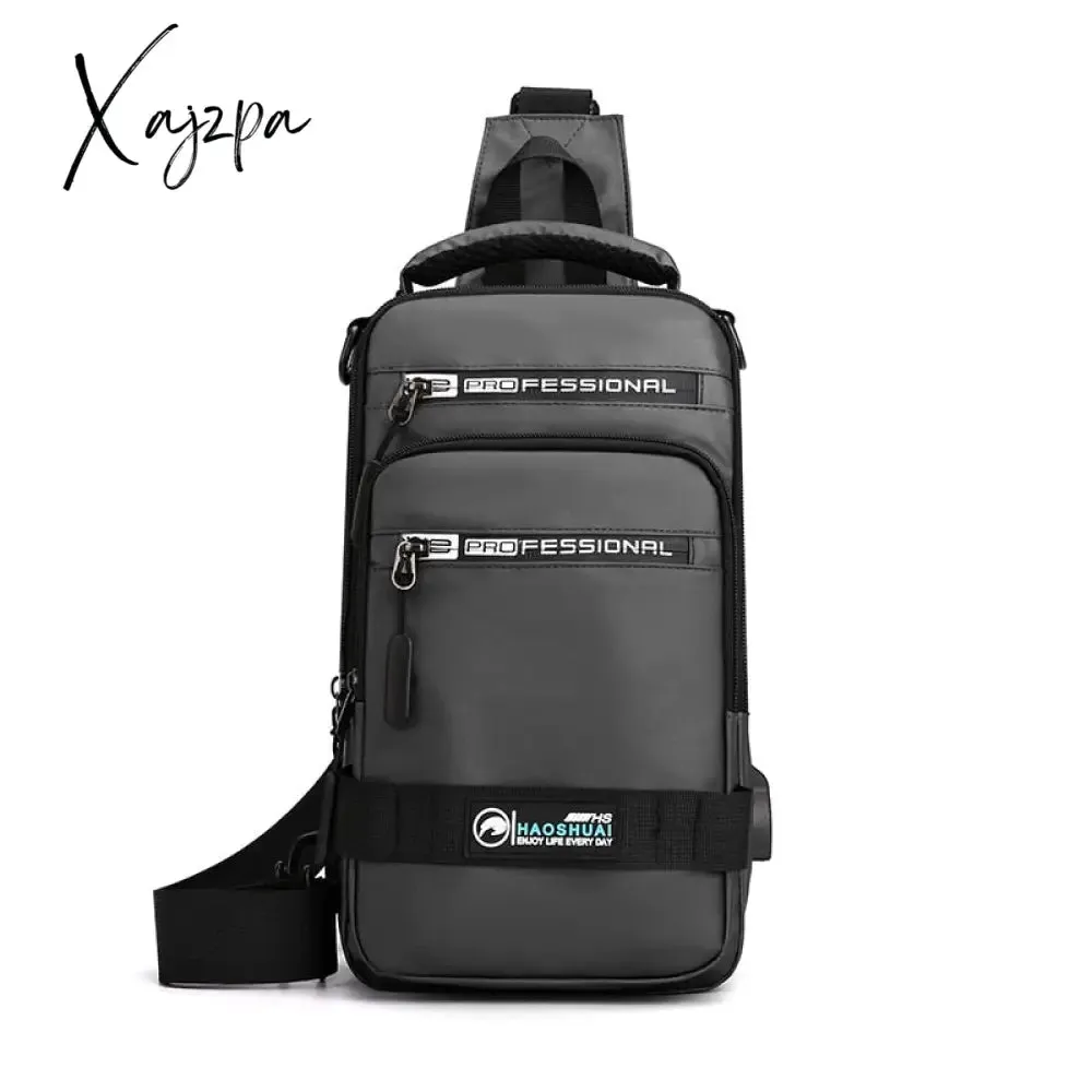 Xajzpa - Men Nylon Rucksack Daypack Messenger Bag with USB Charging Port  Male Fashion Knapsack Backpack Cross body Sling Chest Pack Bag