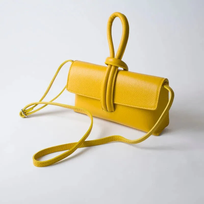 Yellow Modern Leather Clutch & Crossbody Bag